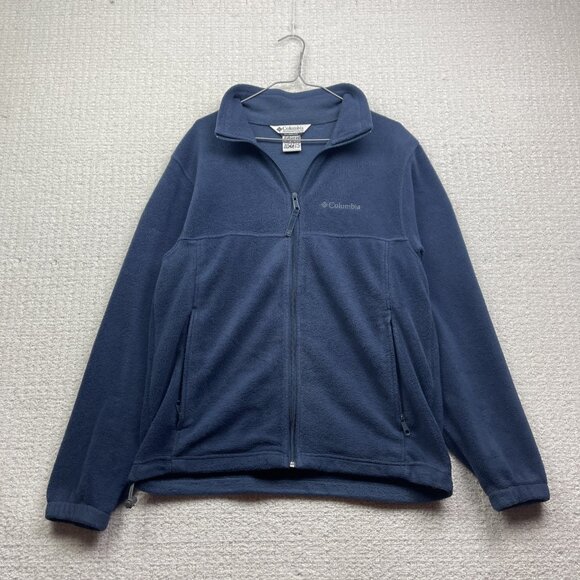 Columbia Navy Blue Polar Fleece Full Zip Jacket Men M Outdoor Hiking Winter Ski - Picture 1 of 11
